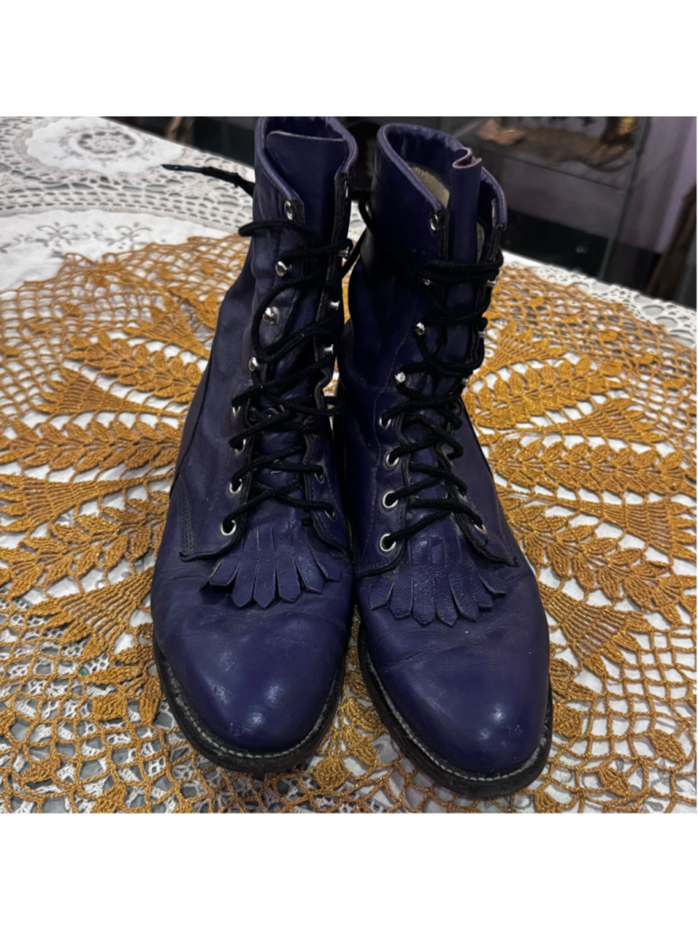 Justin Roper Lace-Up Purple Boots Size 7.5 B